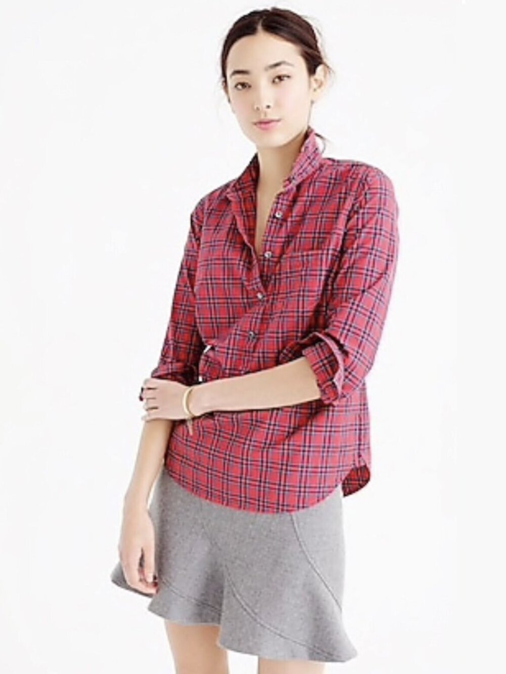 2/$30 J. Crew Tartan Plaid Popover Shirt Red 00 #A2270